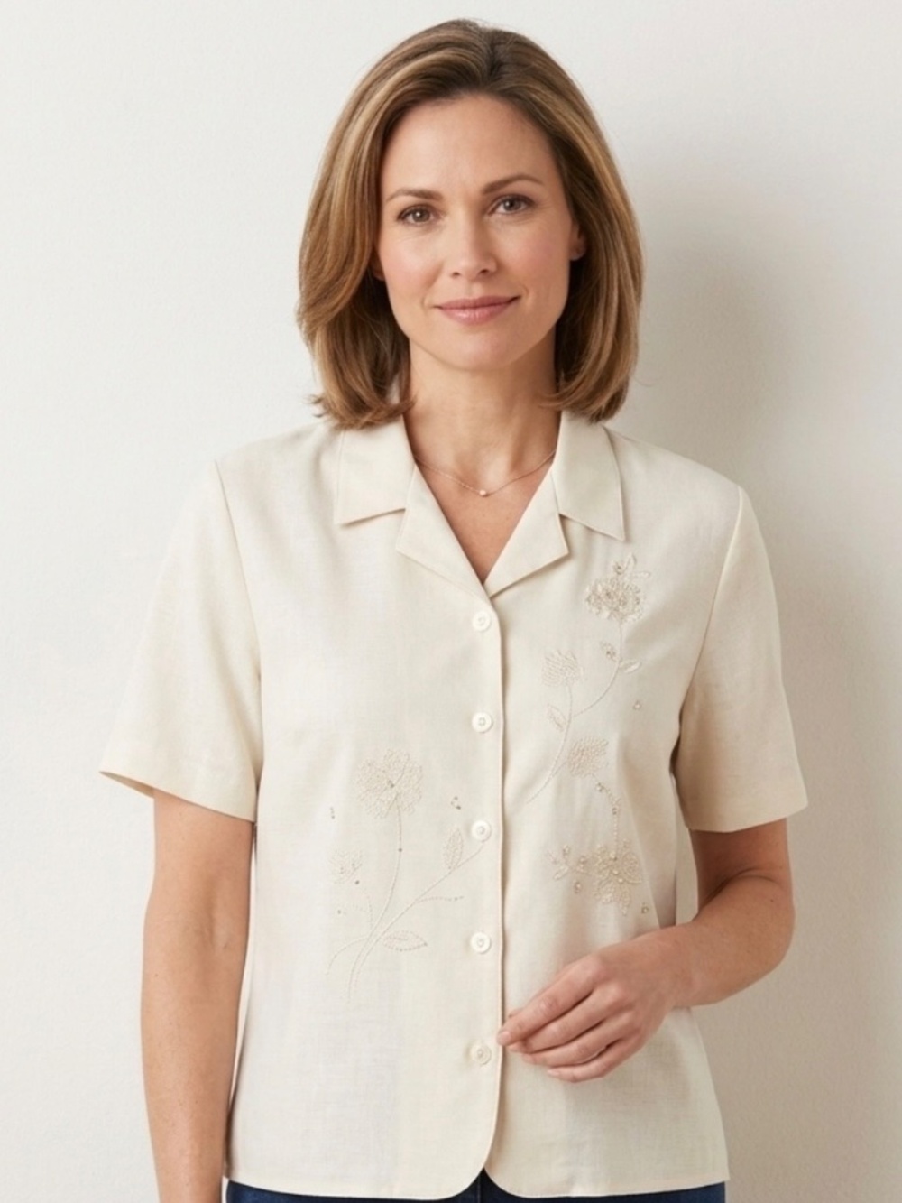 Alfred Dunner Sz 14 Beige Embroidered Beaded Classic Cottagecore Grannycore Luxe